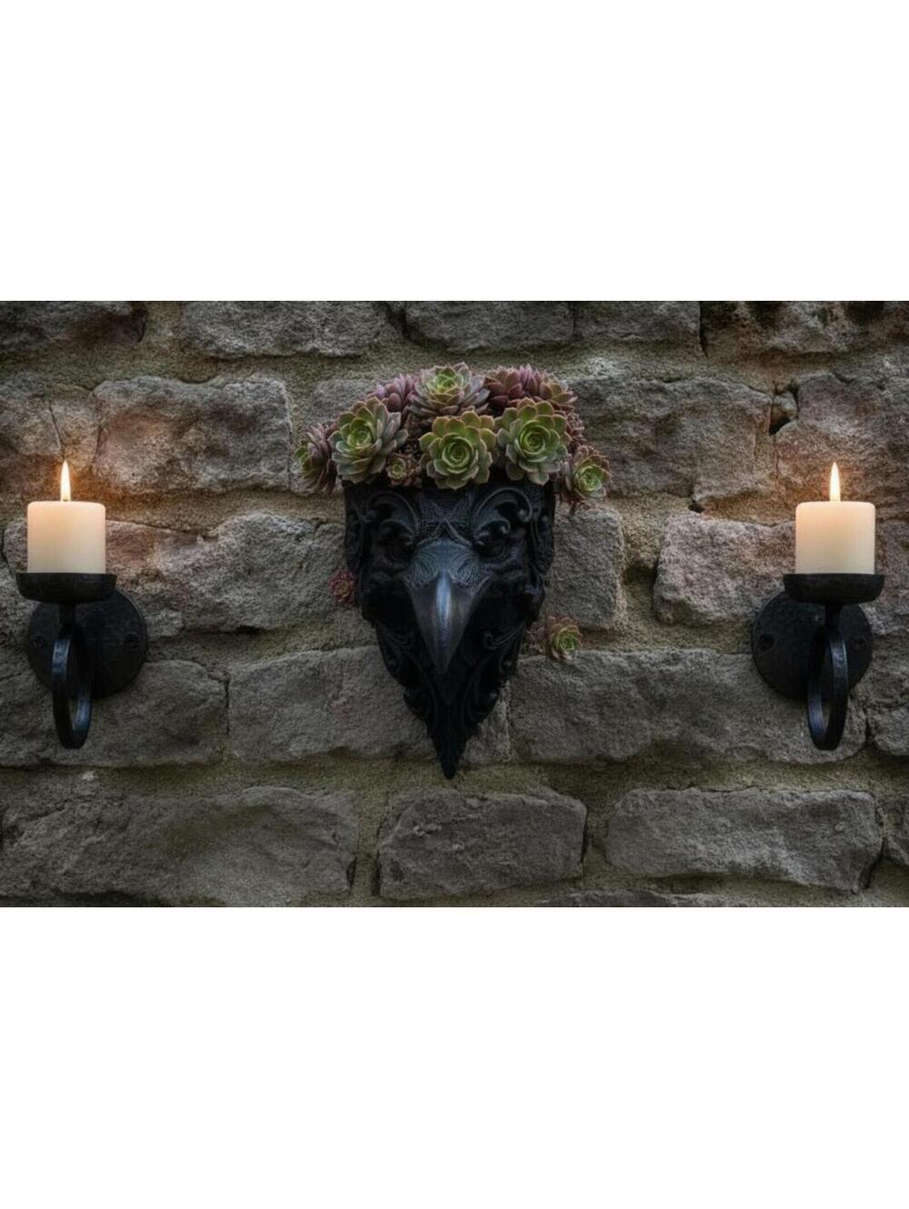 Gothic Raven Hanging Planter - Indoor Succulent Pot - Medieval Crow Wall Art
